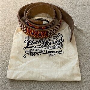 NWT Vintage Lucky Brand Dungarees Beaded Embroidered Leather Belt, Size L
